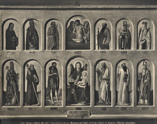 Brogi — Milano. Pinacoteca di Brera. Madonna col Figlio, la Pietà e Santi; A. Vivarini. — insieme
